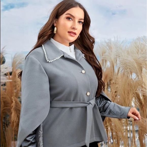 Belted Cape Coat with Pearl button accents - Picture 5 of 7